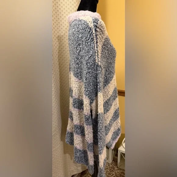 Free People BRB Blue Tan Oversized Side Slit Striped Tunic Sweater - Picture 6 of 8